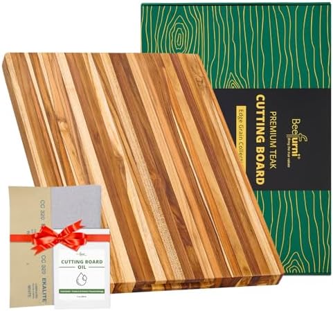 BEEFURNI Large Teak Wood Cutting Board with Hand Grip (24x17x1.5", XL)