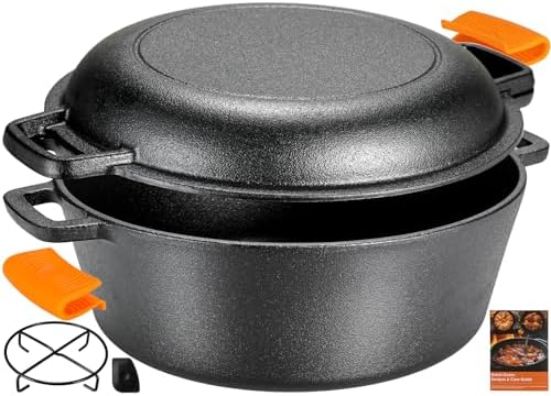 TLGREEN Cast Iron Dutch Oven 6.7QT Pot 2.5QT Skillet Lid Silicone Holders