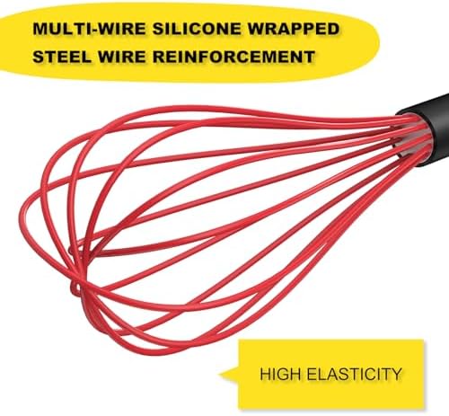 NileHome Silicone Whisk Set 10" Kitchen Whisk,Red