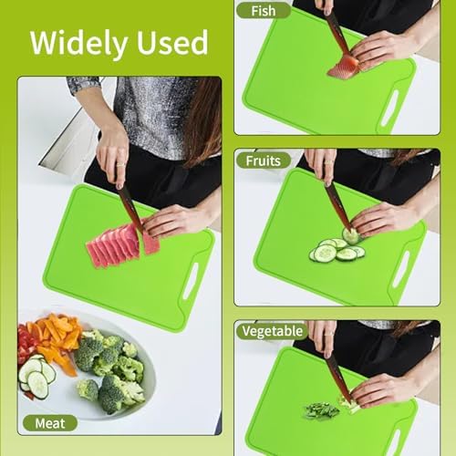 Flexible Plastic Cutting Boards for Kitchen, 11.8''x 8.6'' Silicone Cutting Board, BPA Free Non Slip Cutting Mat for Meat, Vegetables and Fruit with Easy Grip Handle, Dishwasher Safe (Green)