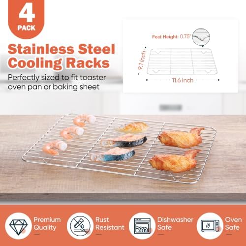 Homikit 4 PCS Cooling Racks for Quarter Sheet Pan, 12"x 9" Oven Baking Rack