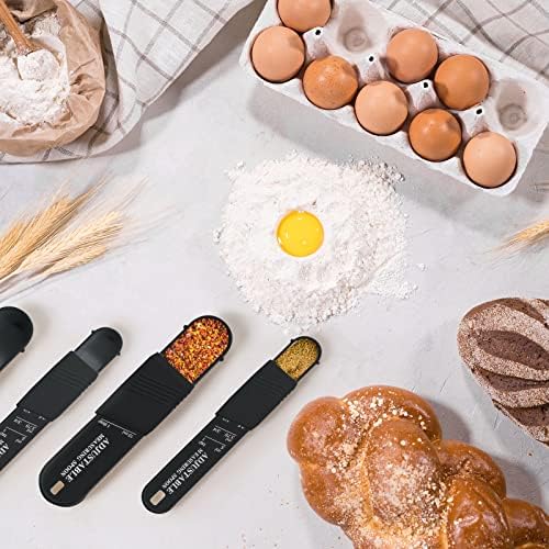 Meanplan 6 Pcs Adjustable Measuring Spoons, Baking Cooking, 2 Sizes, Black
