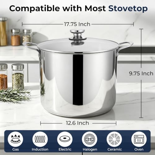 E-far 20QT Stainless Steel Stock Pot with Lid, Large Induction Cooking Pot