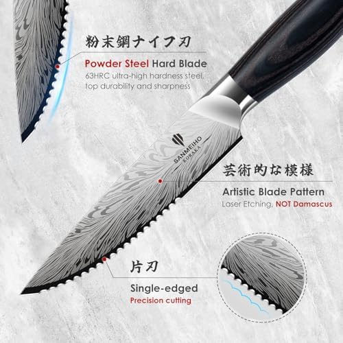 Steak Knives Set of 6, Powder Steel Steak Knife Set