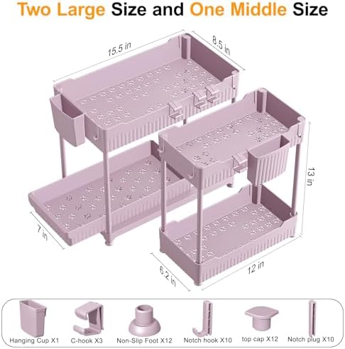Sevenblue 3-Pack 2-Tier Under Sink Organizers with Sliding Drawers