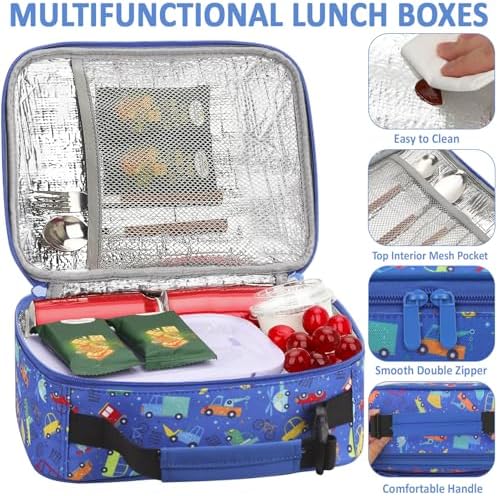 Tenot Lunch Box Kids Insulated Lunch Tote Bag Blue Car