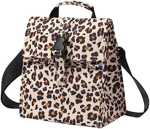 ZM-YOUTOO Insulated Foldable Lunch Bag- Lightweight Portable with Adjustable Shoulder Strap Lunch Box for Men, Women, Office, Work, Picnic, Hiking and Beach (leopard print(Hard Fabric))