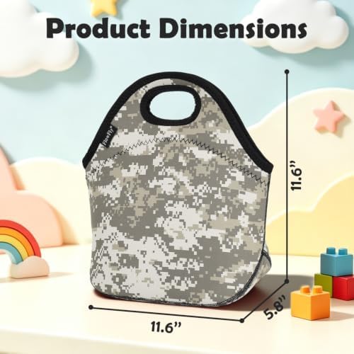 FlowFly Neoprene Lunch Tote Insulated Thermal Reusable Lunch Bag Box for Boys Men with Zipper (Digital Camo)