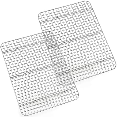 Cooling Rack Set of 2, E-far 1/2 Sheet Baking Racks for Oven Cooking Roasting Grilling, Stainless Steel 16.6” x 11.6” Wire Rack for Cookie Cake Bacon Meat Resting, Non-toxic Metal & Dishwasher Safe