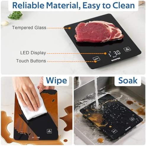 Waterproof Food Scale, 22lb Kitchen Scale, IP67, Rechargeable, Black