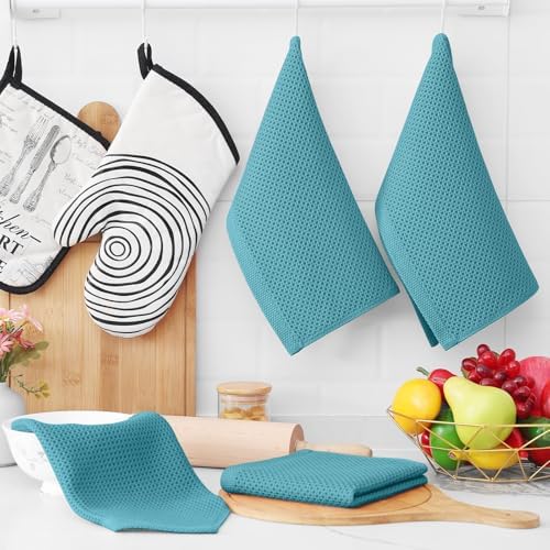 Homaxy 100% Cotton Waffle Weave Kitchen Dish Cloths 24-Pack, Lake Blue
