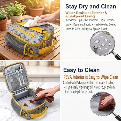 Expandable Lunch Box Kids,Cute Cartoon Insulated Lunch bag for Kids Boys Girls Portable Double-Capacity Lunchbox Special Design for school Picnic Outdoor
