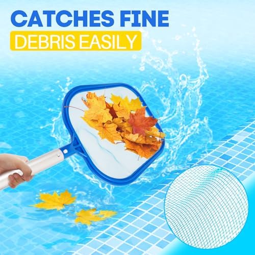 Pool Skimmer Net, Professional Swimming Pool Leaf Skimmer with Heavy Duty Frame, Fine Nylon Flat Mesh for Fast Debris Cleaning, for Above Ground & In-Ground Pools