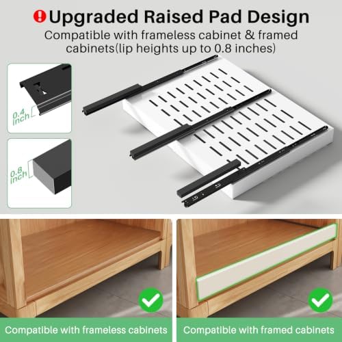 Kitstorack Pull out Cabinet Organizer, Expandable(18"-30") Heavy Duty Slide out Drawers Fixed with Adhesive Nano Film for Pots, Roll out Shelf Storage for Kitchen Base Cabinet Organization(3 Rails)