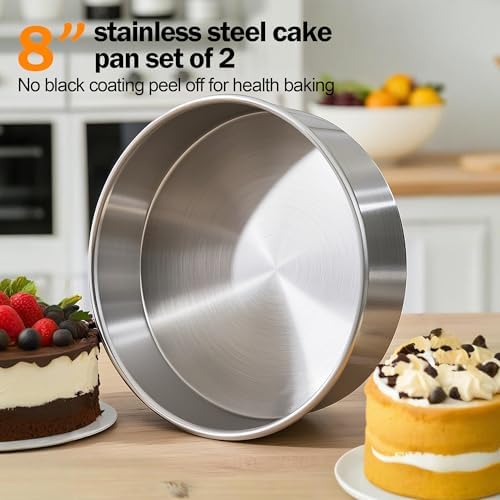 8 Inch Cake Pan Set of 2, Food-Grade Stainless Steel Round Baking Pans