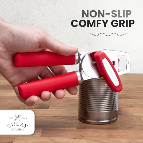Zulay Kitchen Manual Can Opener Heavy Duty Patented Stainless Steel, Ruby