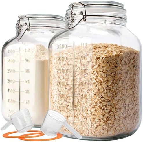 Large Square Glass Jars with Airtight Lids 1.1 Gallon Wide Mouth