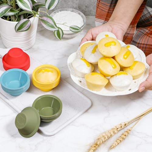 Webake 36 Pcs Platinum Silicone Puto Molder Filipino Small-Size, 2.2" Reusable Kutsinta Molder for Steamer, Plastic Replacement Baking Cup, BPA-Free and Non-Stick, Great for Bite-Size Muffin, Tart