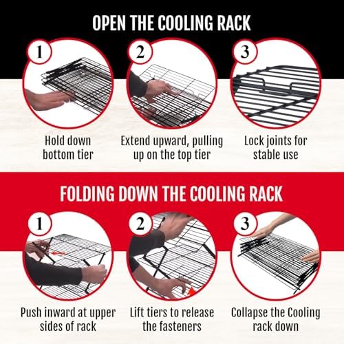 4-Tier Collapsible Cooling Rack For Baking - Expandable & Foldable Cookie Cooling Wire Rack - Baking Rack - Foldable Cooling Rack For Baking Supplies - Premium Quality & Sturdy Legs
