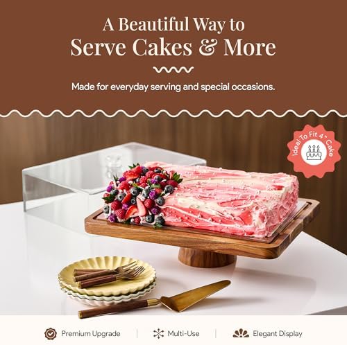 HOMESPHERE Acacia Wood Cake Stand with Lid, 2-in-1 Charcuterie Board, 17x13