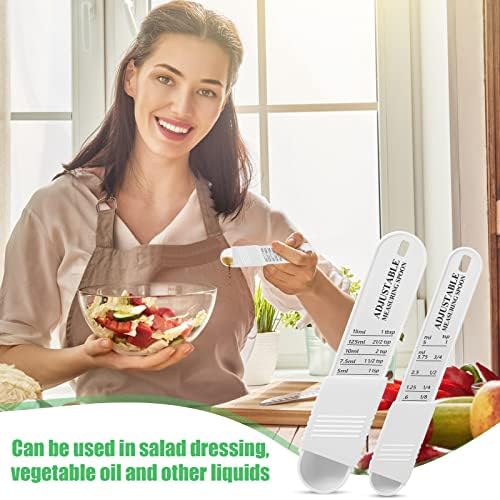 Meanplan 6 Pcs Adjustable Measuring Spoons, Baking Cooking, 2 Sizes, White