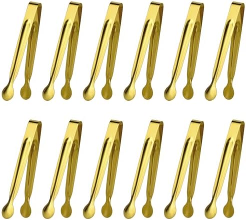 Mini Serving Tongs Set, 12 Gold Stainless Steel Tongs, 6.3 in for Sugar Cubes, Ice, Candy, Charcuterie, Coffee Bar
