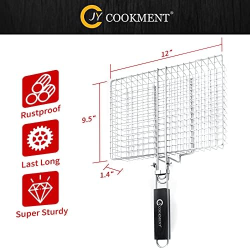 Grill Basket Stainless Steel with Portable Removable Handle Grilling Basket