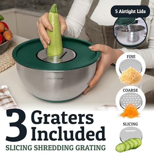 28pc Stainless Steel Mixing Bowls with Lids Set, 1.5-5 Qt, Green