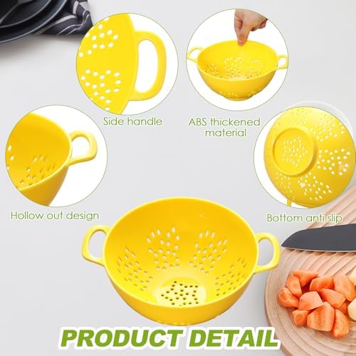 Baderke 4 Pack Mini Colander for Kitchen Plastic Berry Strainer with Double Handles 7.5 x 6 x 3 Inch Small Colander Strainer for Fruits Vegetables Food (Lemon Yellow,Green,Purple,Red)