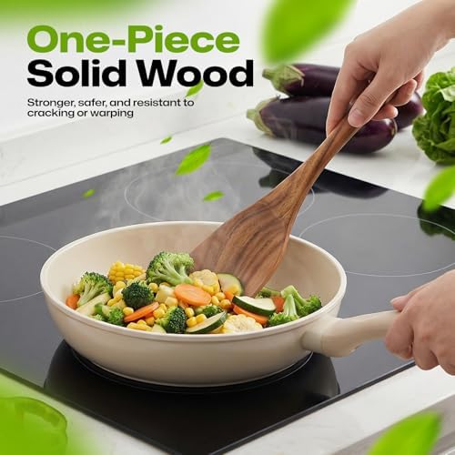 AIUHI Teak Cooking Spatula, Thick Wooden Spatula for Cooking, Deep Scoop Non-Stick Safe Heat Resistant Solid Teak Wooden Spatula for Kitchen Daily Use