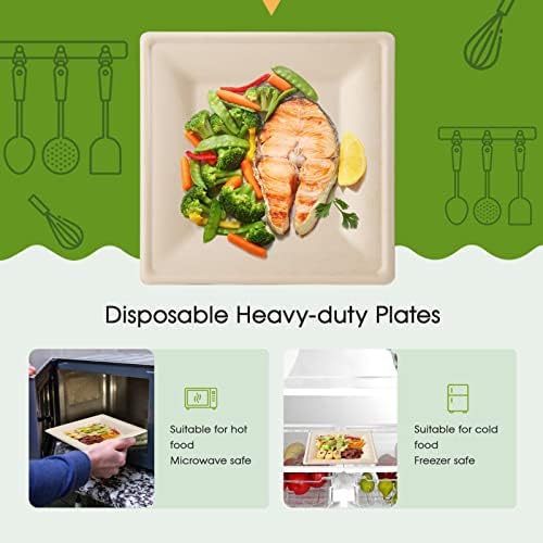 ECOLipak 100 Piecs Compostable Square Paper Plates, 10 inch, Nature