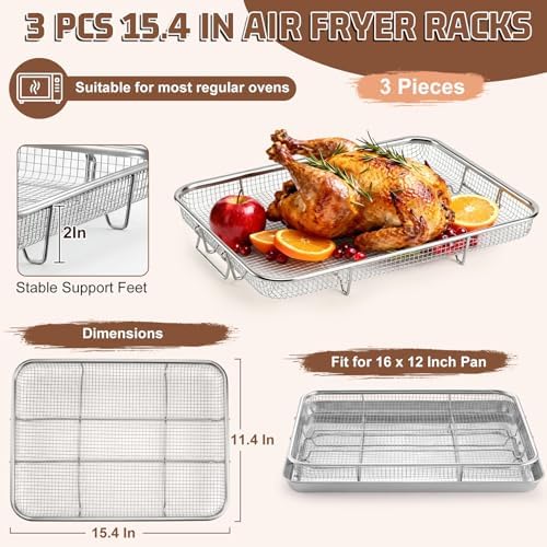 P&P CHEF 15.4 Inch Air Fryer Basket for Oven, Air Fryer Rack, 3 Pieces