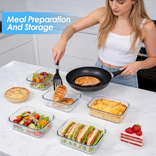 5-Pack 36oz Glass Food Storage Containers with Lids, Grey