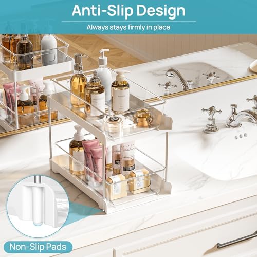 Vtopmart 4 Pack Pull Out Bathroom Under Sink Organizer (S-Standard, White)