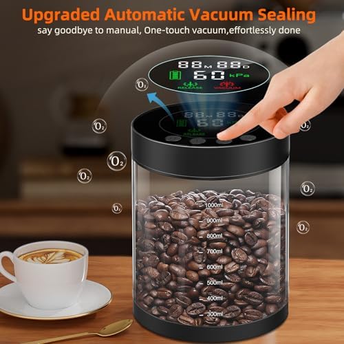 Electric Vacuum Coffee Canister, 1.3L Glass Airtight Food Storage Container