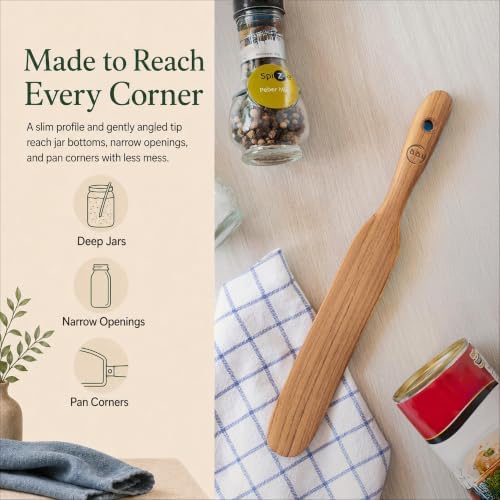 FAAY Teak Wooden Skinny Spurtle Spatula for Sourdough Starter & Jars