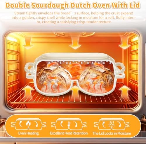 Mini Double Dutch Oven For Sourdough Bread Baking, 2.2QT Enameled Cast Iron