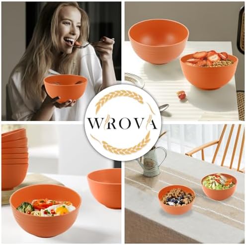 Wheat Straw Bowl Sets,8 PCS Unbreakable Cereal Bowls 26 OZ,Microwave and Dishwasher Safe Bowl Sets, Bowls suitable for picnic,camping and R.V. (Orange)