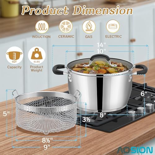 6 Quart Deep Fryer Pot with Basket, Stainless Steel Frying Pot