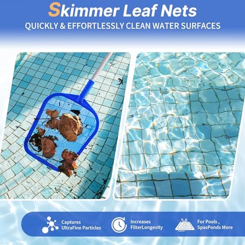 Pool Skimmer Net, 26" Aluminum Pole, Ultra Fine Mesh for Leaves & Debris