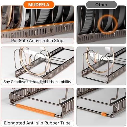 MUDEELA Expandable Pot Pan Lid Organizers inside Cabinet, 12 Divider-Bronze