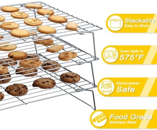 Hunnycook Cooling Racks - 10 * 16 Inch 3PCS Stackable Tall Baking Racks, Stainless Steel Wire Rack for Baking Sheet, Cooling Racks for Cooking and Baking, Oven and Dishwasher Safe