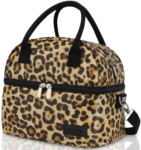BALORAY Lunch Bag for Women Men Adult Lunch Box (Black/Beige), L