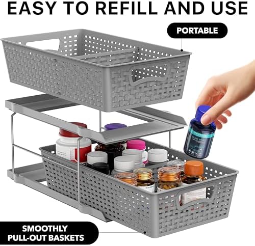 Simple Houseware 2 Tier Pull-Out Sliding Drawer Under Sink Storage, Gray