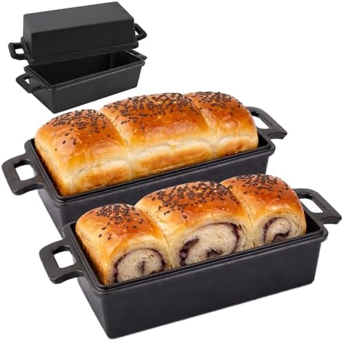 9×5 in Cast Iron Loaf Pans with Lids Even Heat Distribution for Baking Bread, Non-Stick Bread Pans for Homemade Sandwich and Sourdough Bread