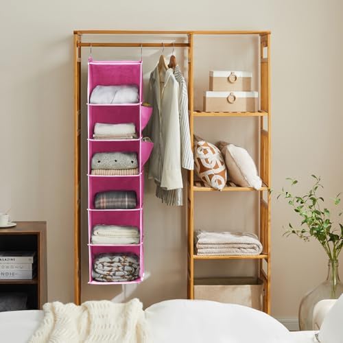 YOUDENOVA Hanging Closet Organizer and Storage, 6-Shelf, Light Pink