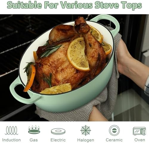 TeamFar 7QT Oval Dutch Oven, Enameled Cast Iron Dutch Oven Pot with Lid