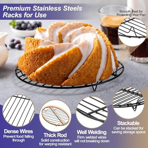 P&P CHEF 7.5 Inch Cooking Rack Round for Steaming Cooling, Black, 2 Pack