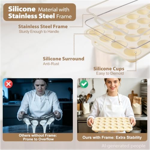 Beige Mini Silicone Muffin Molds: 2 Pack 24 Small Cupcake Mold for Baking