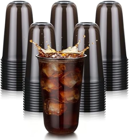 KesaPlan 100 Pcs 18oz Plastic Black Cups, Disposable Wine Cocktail Glasses